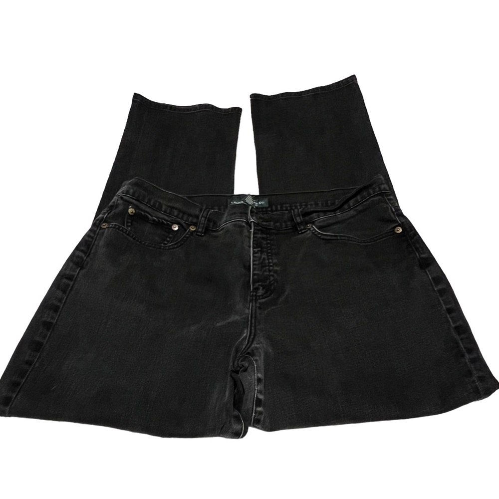 LAUREN RALPH LAUREN FADED WASH STRETCH BLACK STRAIGHT LEG JEANS. Size:14